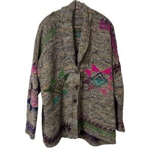 Hand knit Noro Wool Yarn Cardigan Sweater Aztec Debbie Bliss Pattern Oversized